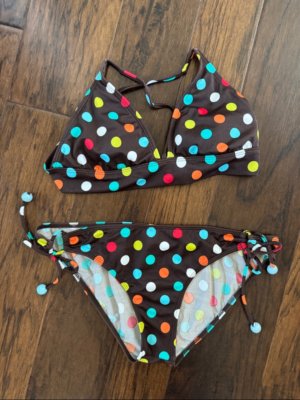Raisins multi color polka dot bikini sz L